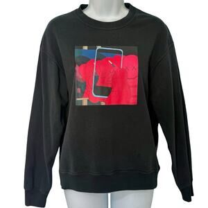 Uniqlo Kaws Andy Warhol Black Red Graphic Embroidered Crew Neck Sweatshirt sz XS